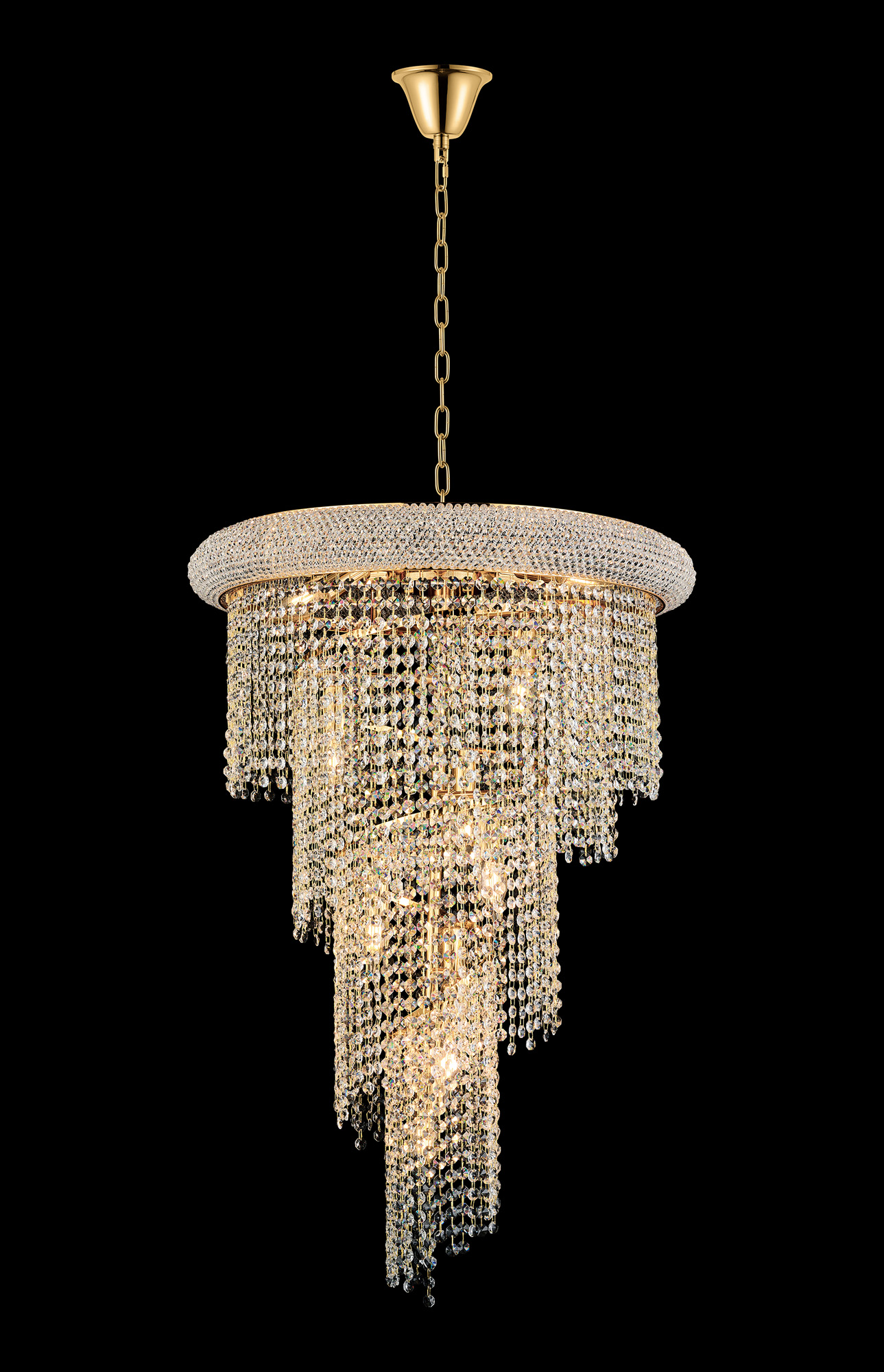 IL32936  Alexandra 60cm Pendant Spiral 14 Light E14 Gold/Crystal